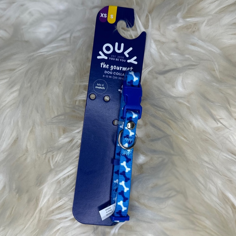 Youly Blue Dog Collar with Bones Size XS/S